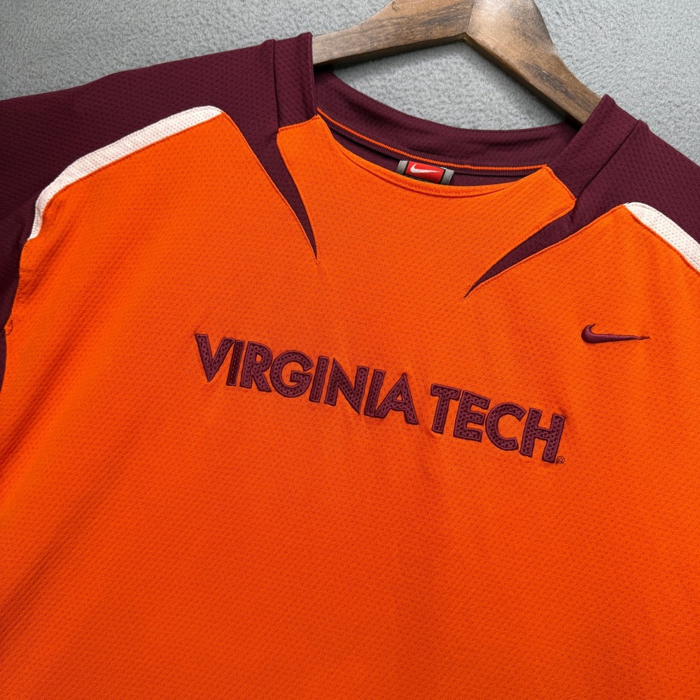 Virginia Tech Nike Team Shirt Mens L Orange/Maroon NCAA Hokies Y2K VT Activewear